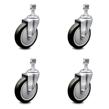 Service Caster 5 Inch Black Polyurethane Wheel Swivel 12mm Threaded Stem Caster Set SCC SCC-TS20S514-PPUB-BLK-M1215-4